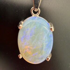 Handmade Sterling Silver Rainbow Moonstone Pendant Necklace Blue Flash 16" Chain
